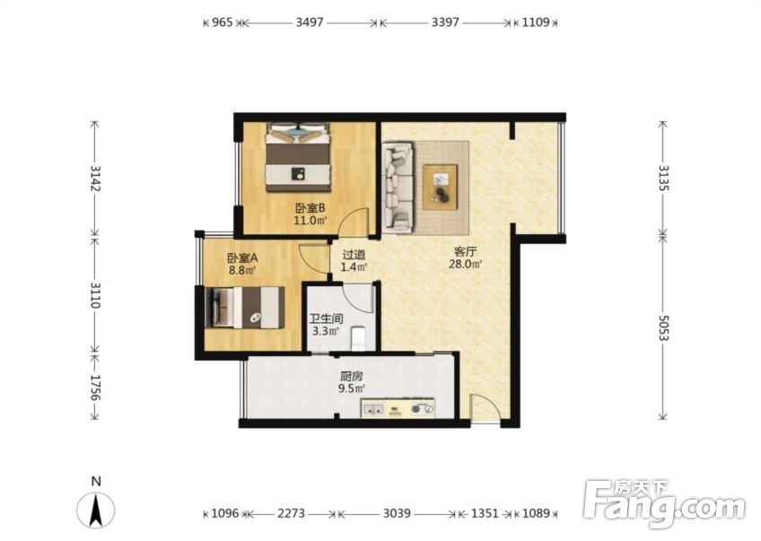佳兆业8号2室1厅1卫精装115万元