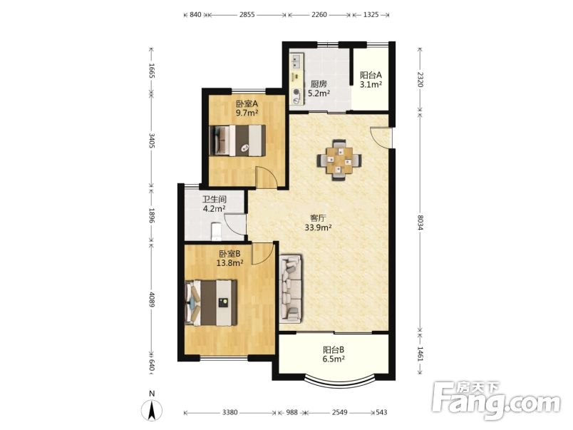 地铁口花城二期低总价南北通2房精装修可拎包入住稀缺户型