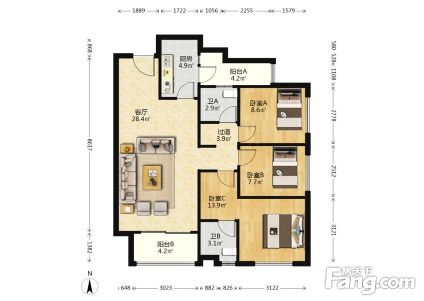万科花溪大都会3室2厅2卫精装80万元