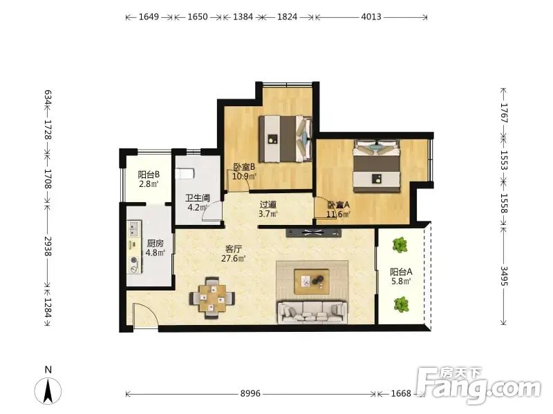 美联奥林匹克花园四期2室2厅9007平