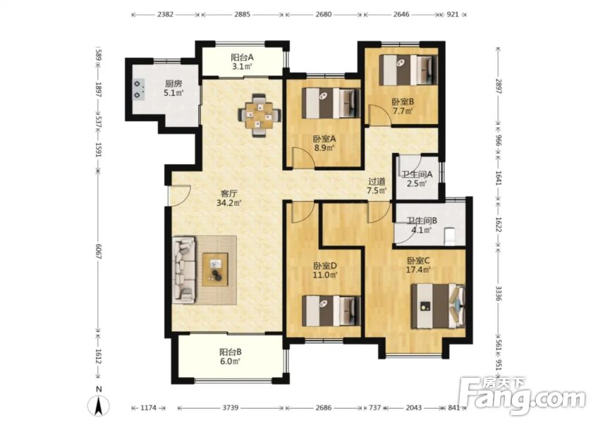 万科魅力之城4室2厅2卫精装修226万元