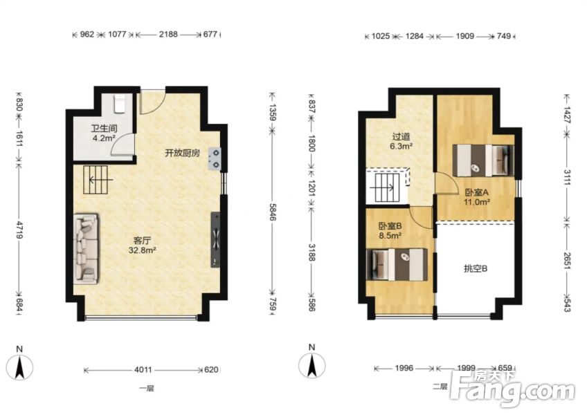复式楼汇创名居二期55万2室1厅1卫