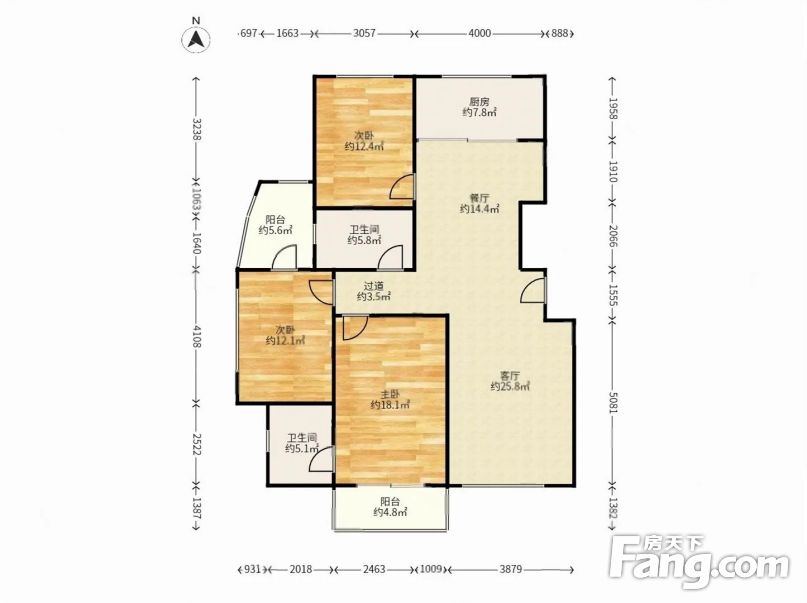 41中 南北通透 采光明亮,石家庄桥西城角泊爱蓝岛二手房 三室 - 房