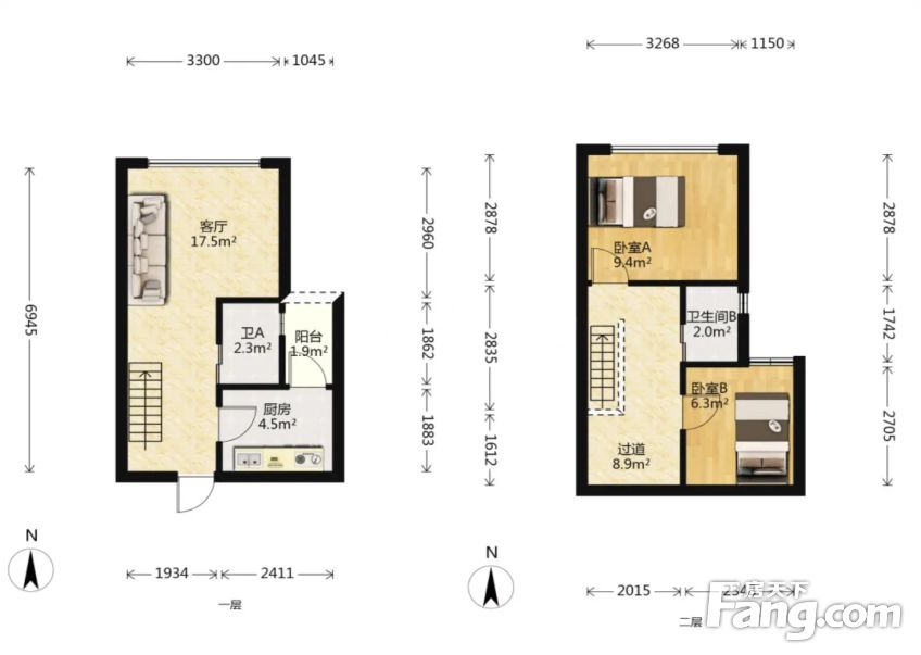 二郎轻轨站旁跃层2房住家装修交通便利