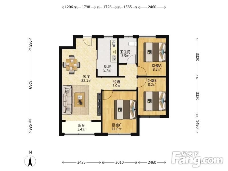 万科金域华府3室2厅98平