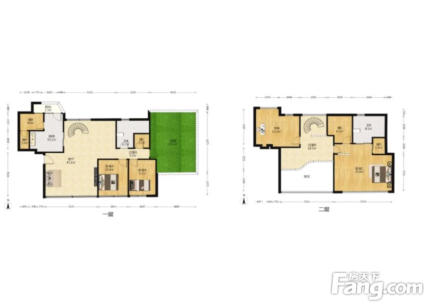 双轻轨户型方正三面采光有花园