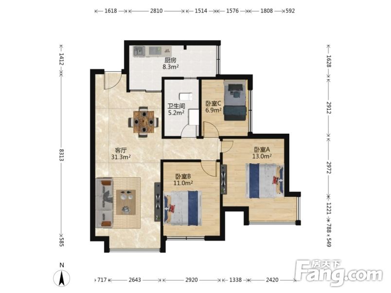 精装带家具家电,中间楼层,成都锦江三圣乡绿地468公馆二手房 三室