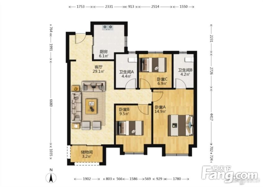 99平米,太原万柏林长风西大街太原龙湖天钜二手房 三室 - 房天下