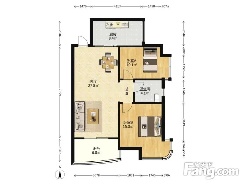 巴黎豪庭2室2厅9574平