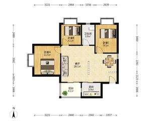 大城小院 3室2厅 91.26平