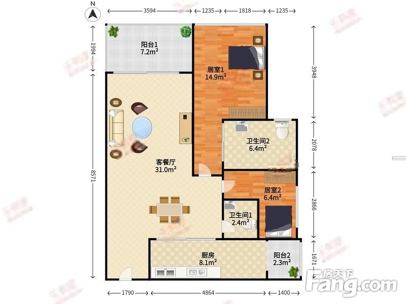 兰亭国际名园2房2厅2卫10736㎡