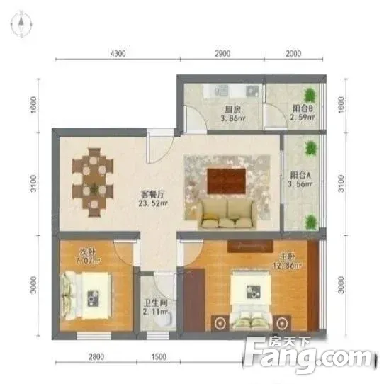 整租|11号线福永站 同泰时代中心 2室2厅1厨1卫 精装